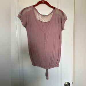 Charlotte Russe Pink Tie Front Cap Sleeve Blouse